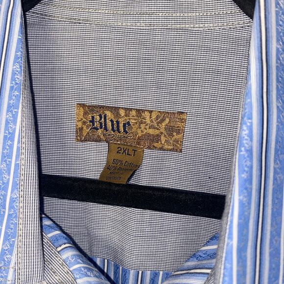 Pronto Uomo Blue Printed Long Sleeve Button Down Shirt Men's Size 2XL Tall - Picture 4 of 5